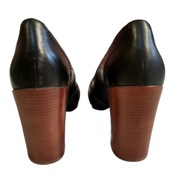 Lands' End Black Leather Tassel Stacked Heels Size 8B - Picture 8 of 12